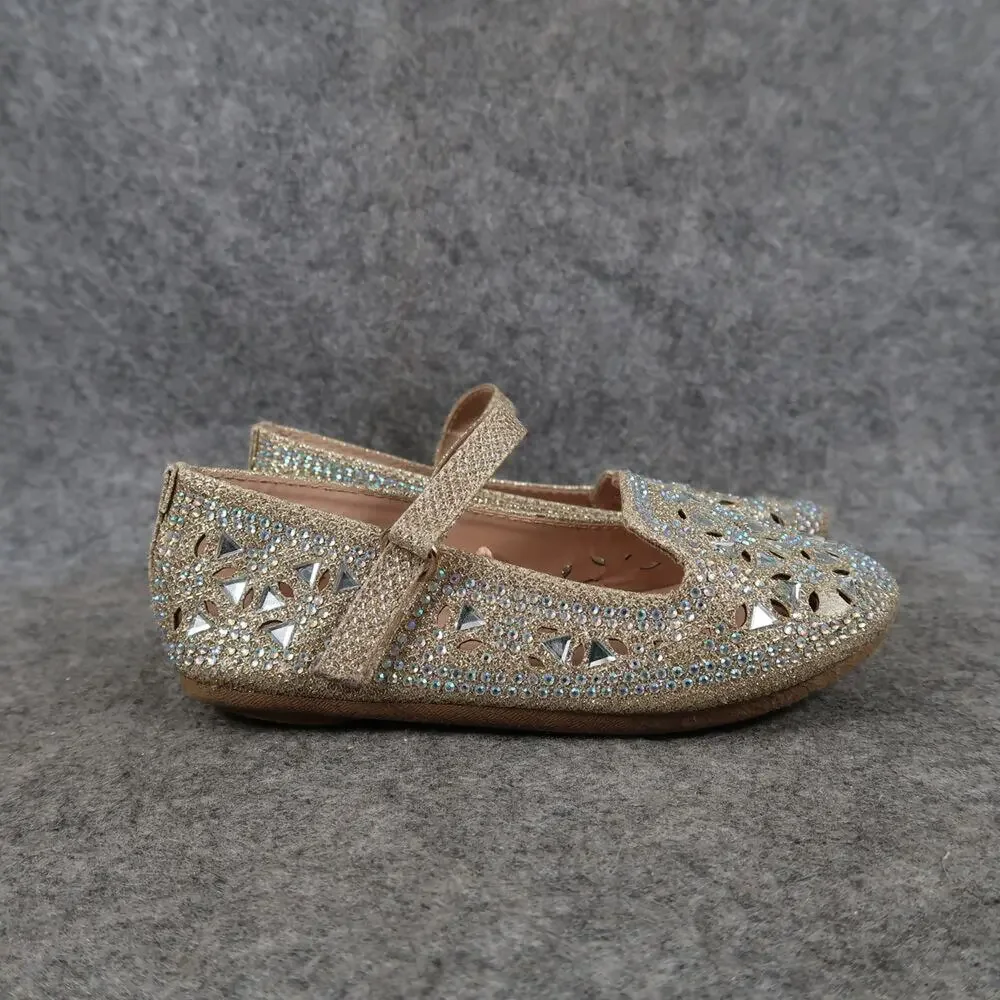 Link Shoes Kids Toddler 7 Mary Jane Flats Adjustable Strap Rhinestone Sparkly